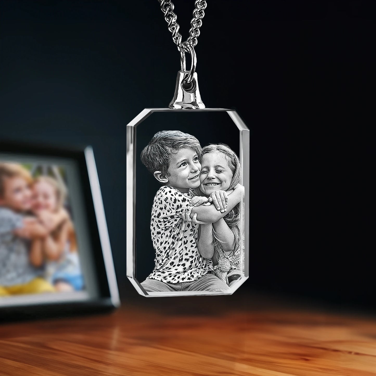 2D Crystal Photo Necklace - Rectangle - Beyond Memories - 42782977