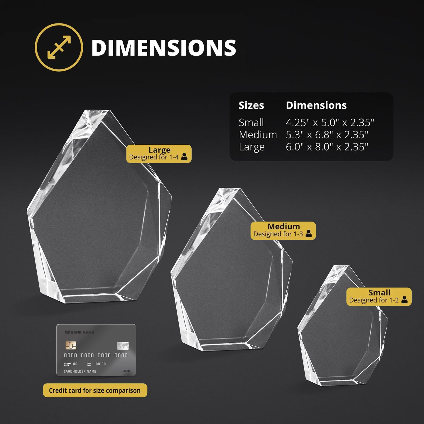 Prestige Hexagon Crystal Size Chart