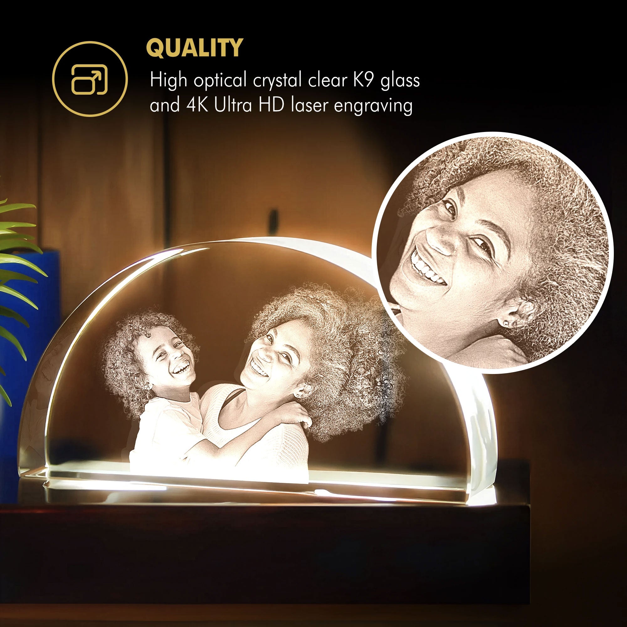 Beyond Memories - High Optical Crystal Clear K9 Glass and 4K Ultra HD Laser Engraving