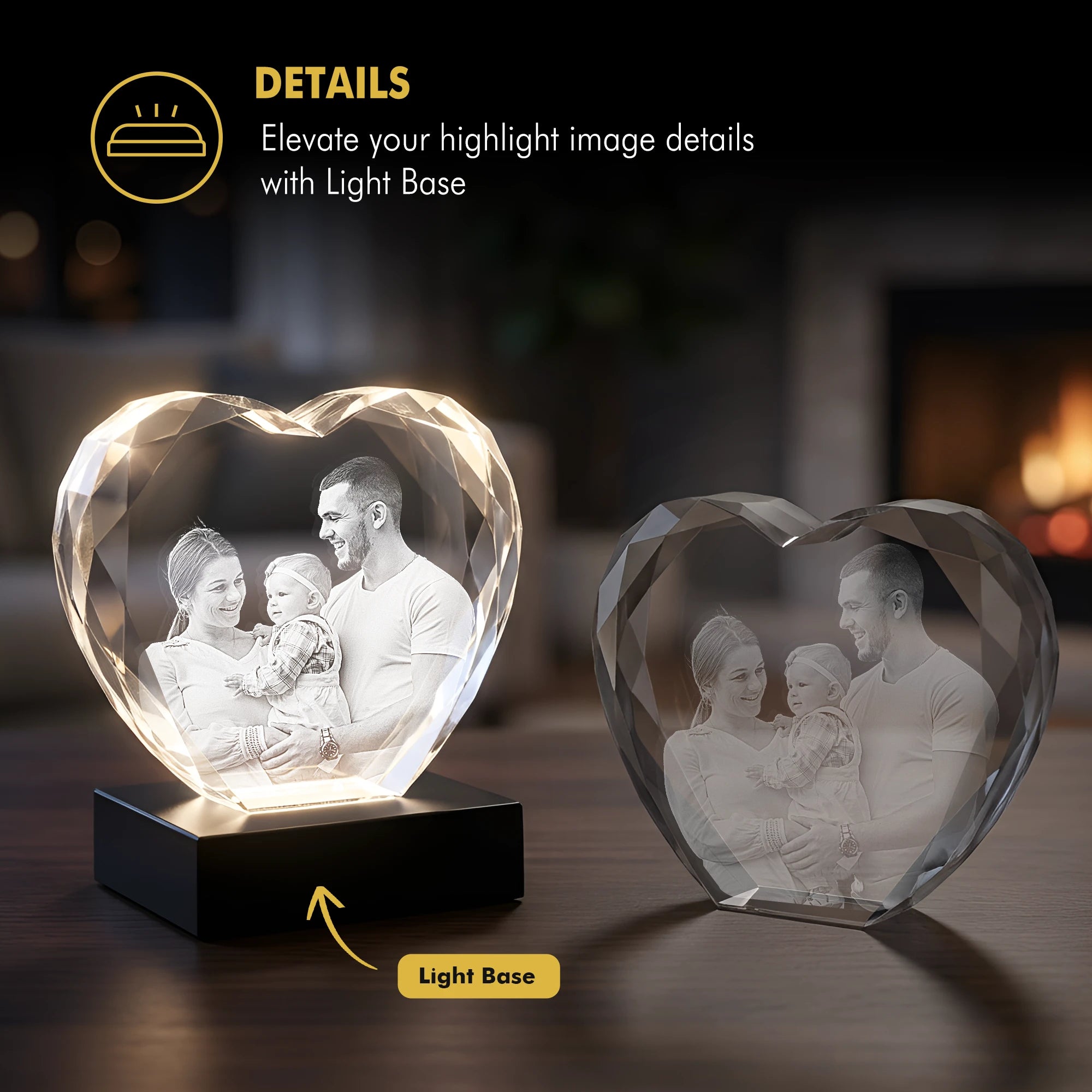 3D Memory Crystal™ - Tabletop - Heart - Multi-Faceted - Beyond Memories