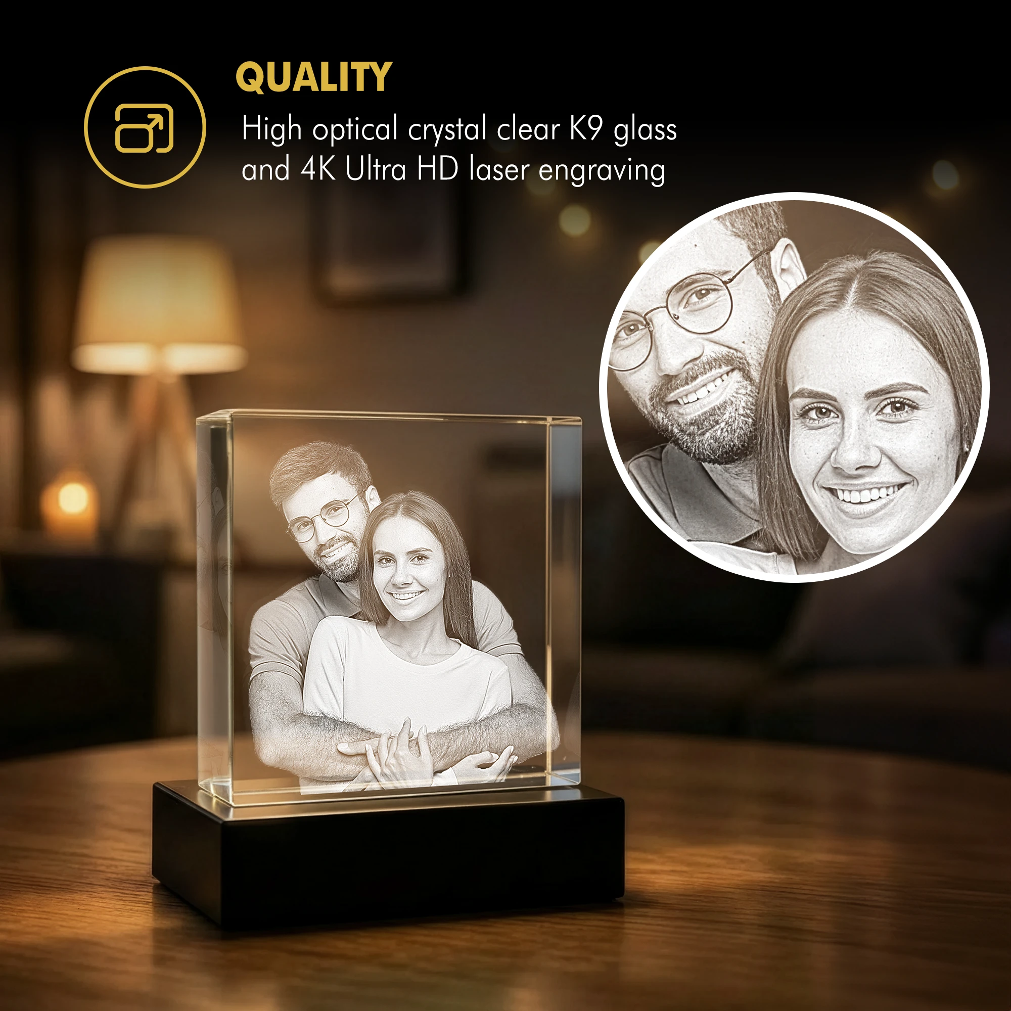 Beyond Memories High Optical Crystal Clear K9 Glass and 4K Ultra HD Laser Engraving