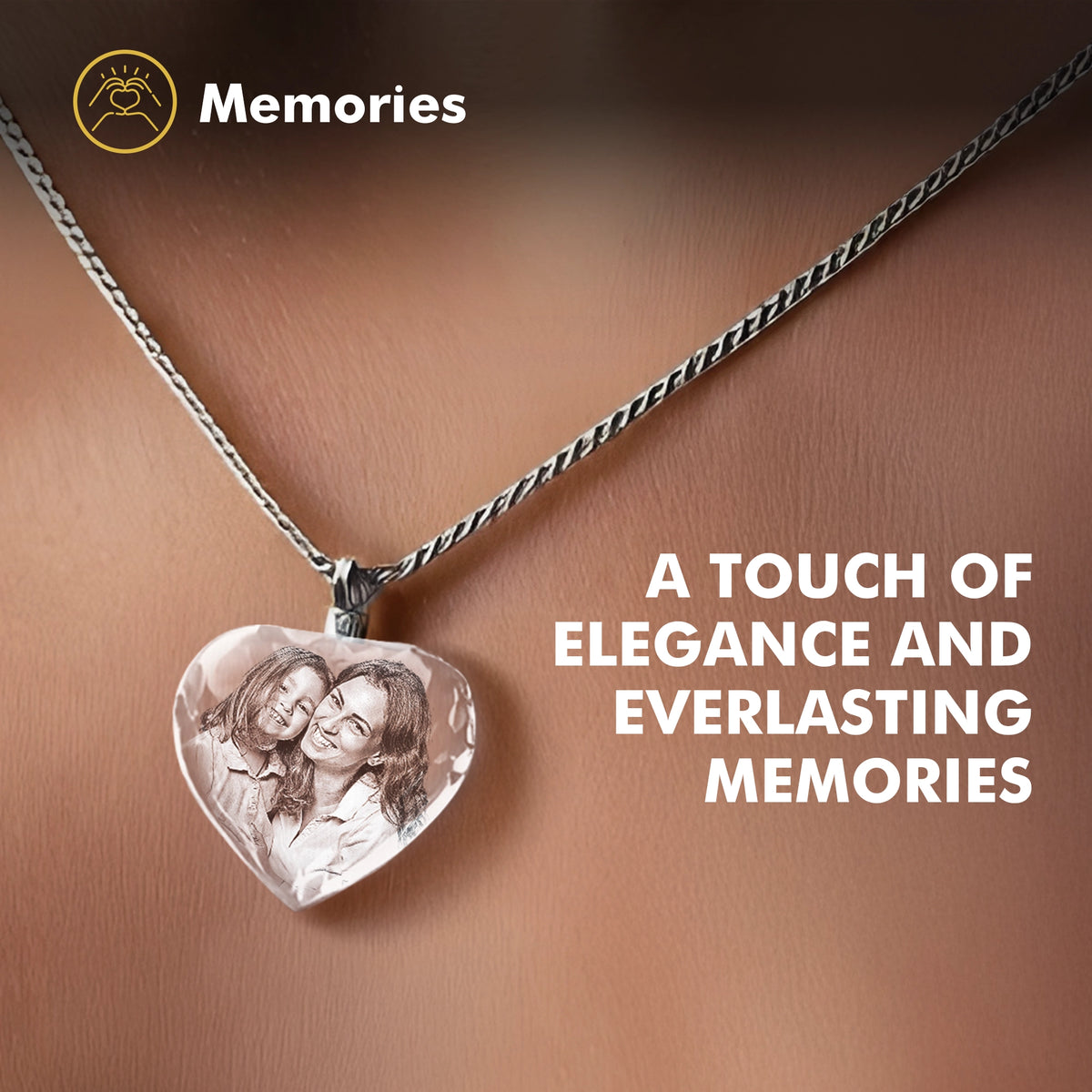 2D Crystal Photo Necklace - Heart