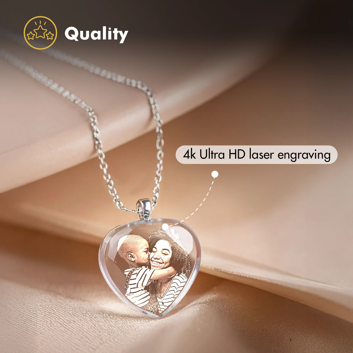 2D Crystal Photo Necklace - Heart
