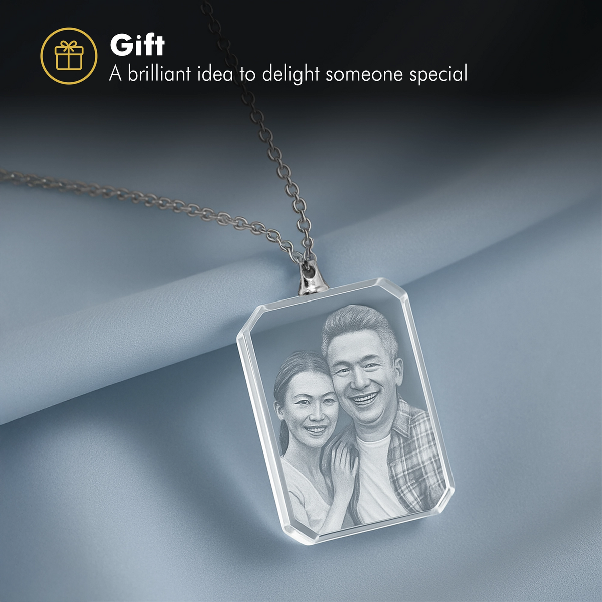 2D Crystal Photo Necklace - Heart