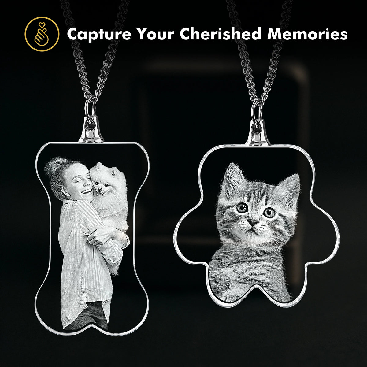 2D Crystal Photo Necklace - Heart