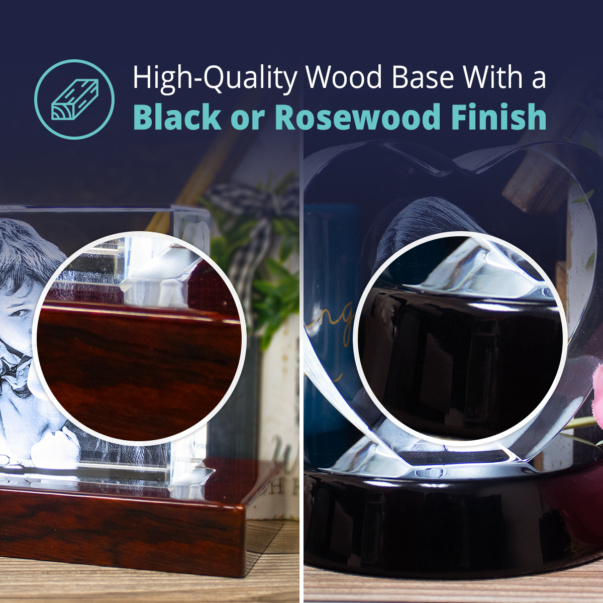 Crystal Light Base - Small - High-Quality Wood Base With a Black or Rosewood Finish 