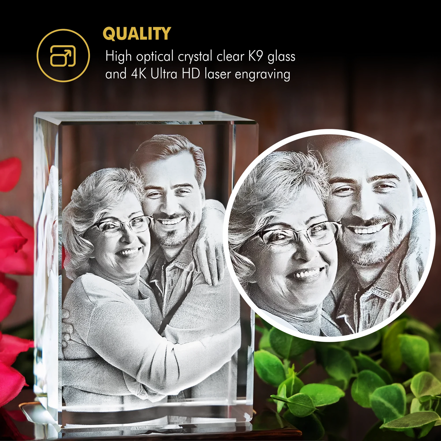 Beyond Memories - High Optical Crystal Clear K9 Glass and 4K Ultra HD Laser Engraving