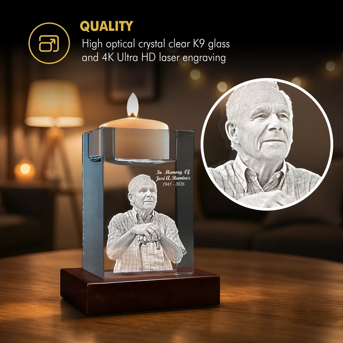 3D Memory Crystal™ - Tabletop - Candle Holder - Beyond Memories