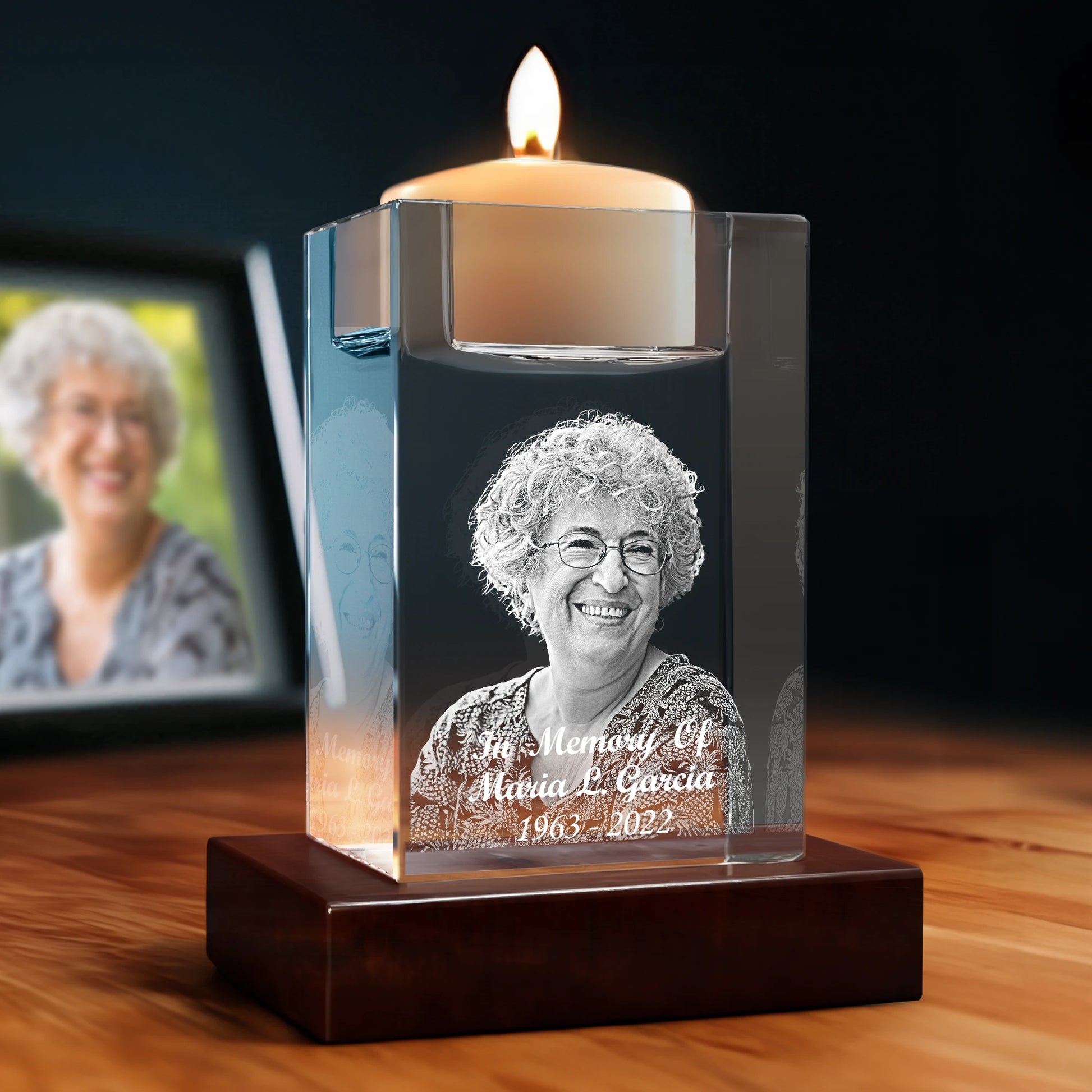 3D Crystal Tribute Engraving - Candle Holder - Beyond Memories - 16850987