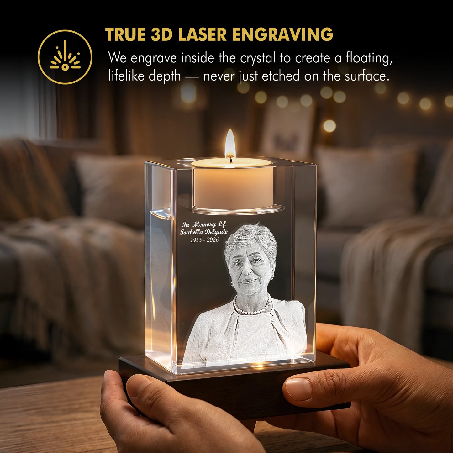 3D Memory Crystal™ - Tabletop - Candle Holder - Beyond Memories