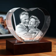3D Memory Crystal™ - Tabletop - Heart - For Him - 4K HD / Small