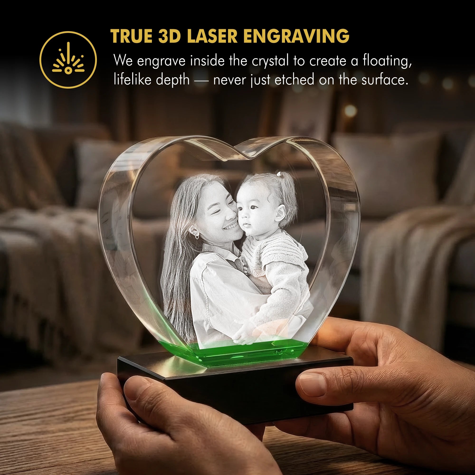 3D Memory Crystal™ - Tabletop - Heart - Jewel - Beyond Memories