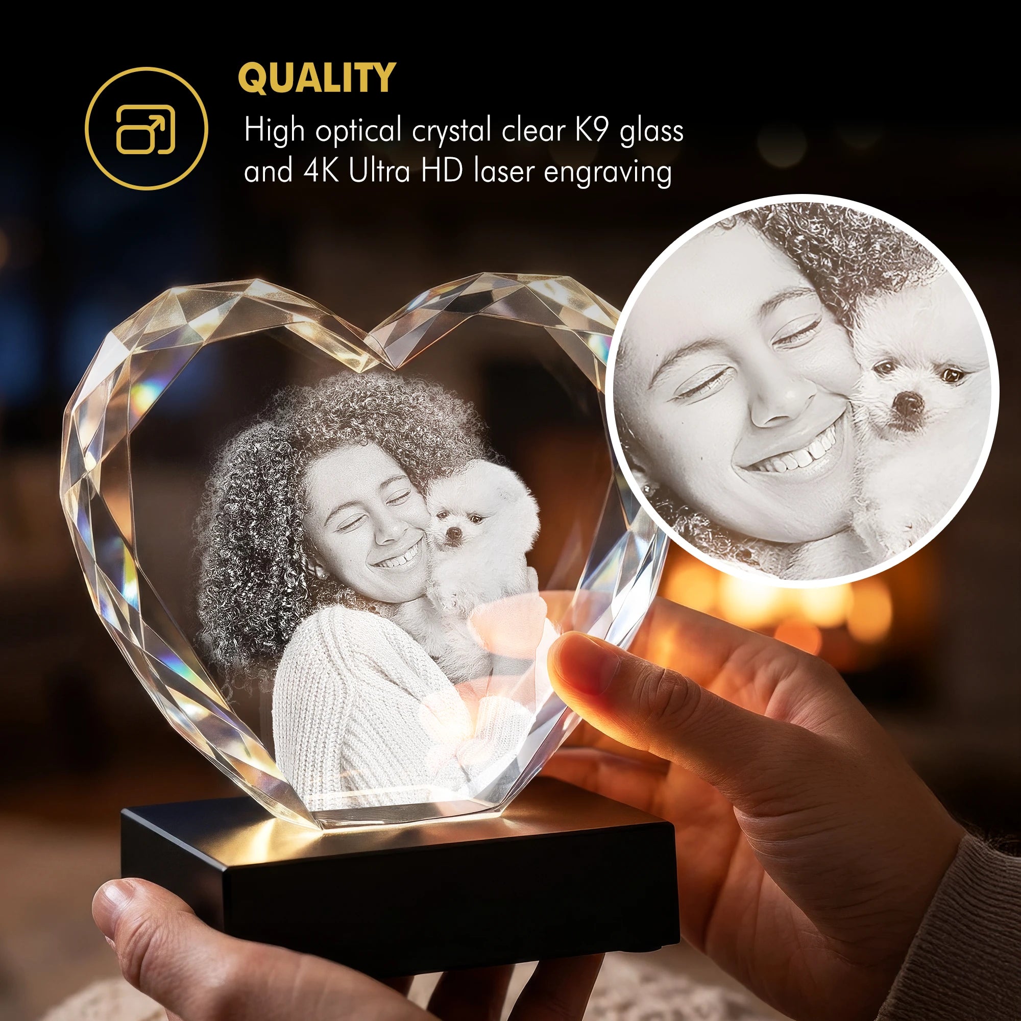 3D Memory Crystal™ - Tabletop - Heart - Multi-Faceted - Beyond Memories