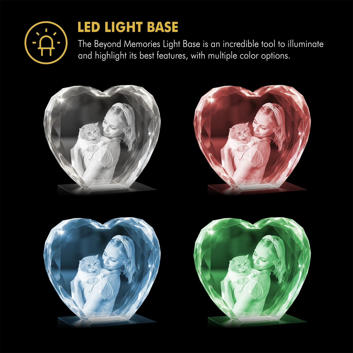 3D Memory Crystal™ - Tabletop - Heart - Multi-Faceted - Beyond Memories