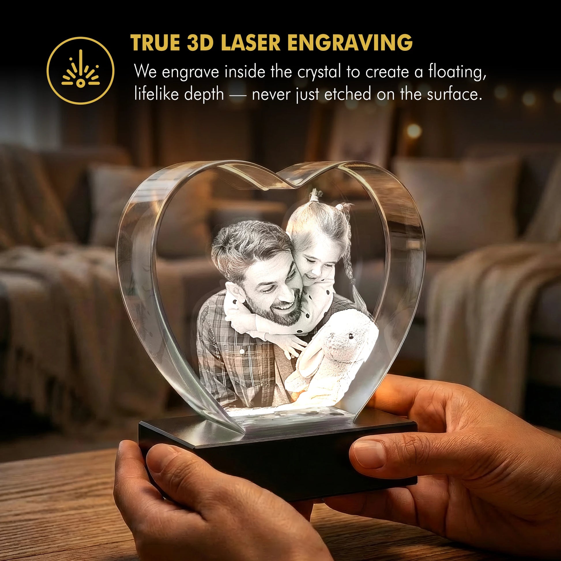 3D Memory Crystal™ - Tabletop - Heart - Wedding - Beyond Memories