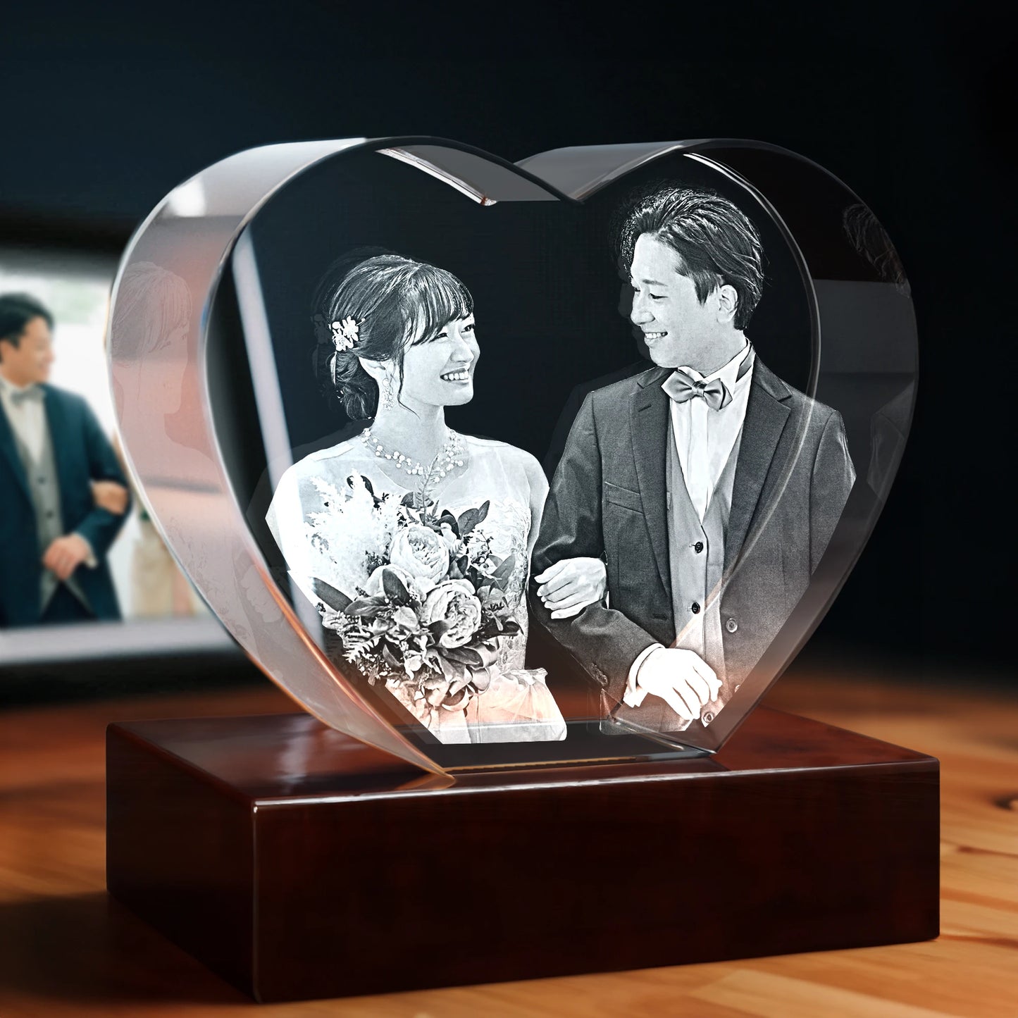 3D Wedding Engraving Crystal Gift - Heart - Beyond Memories - 1748240