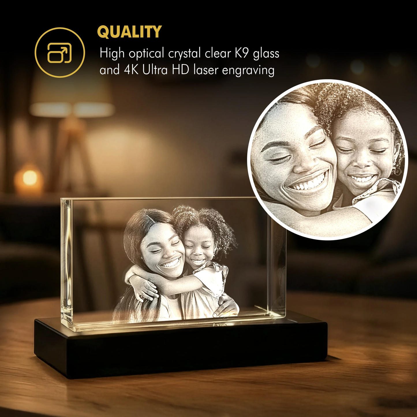 Beyond Memories - High Optical Crystal Clear K9 Glass and 4K Ultra HD Laser Engraving
