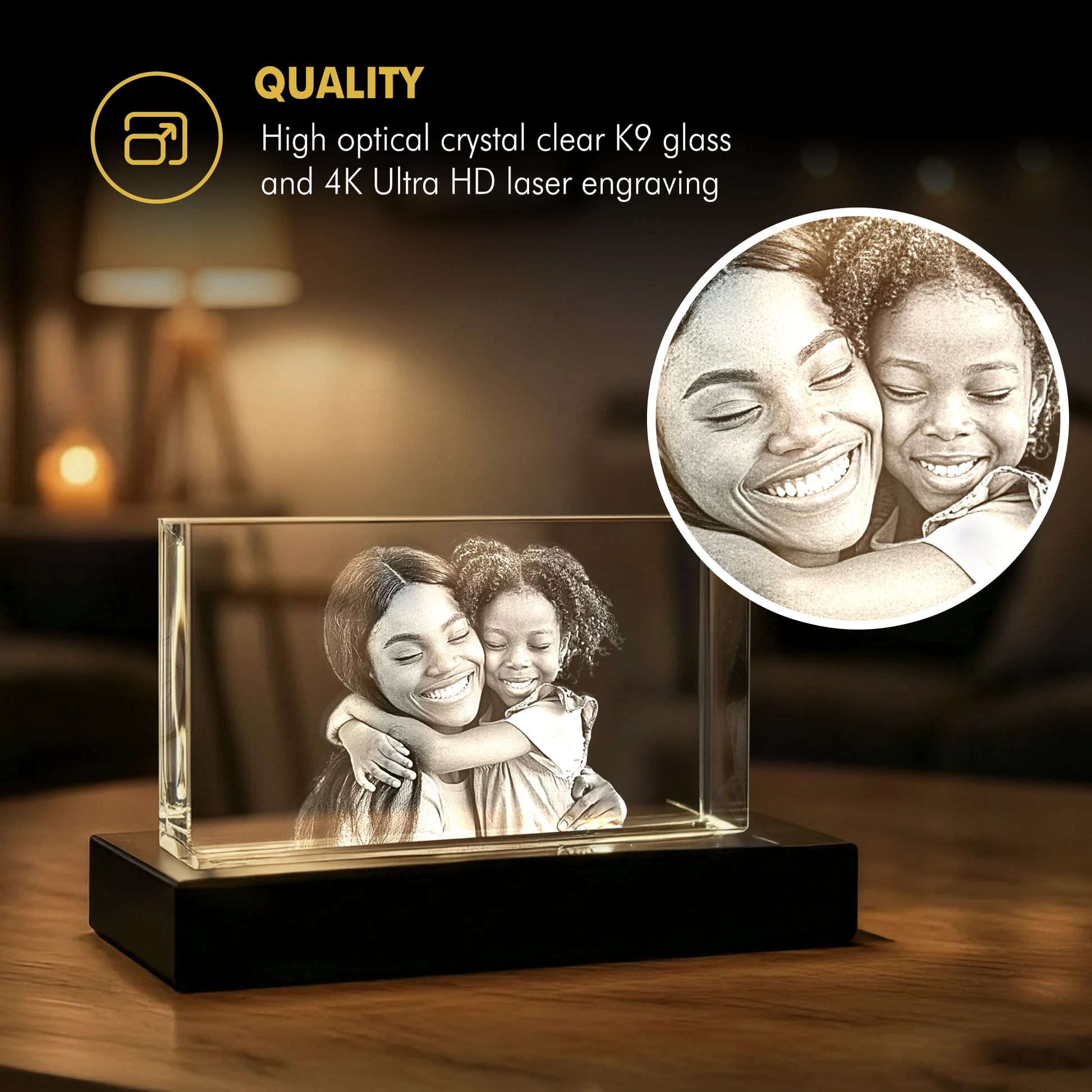 Beyond Memories - High Optical Crystal Clear K9 Glass and 4K Ultra HD Laser Engraving