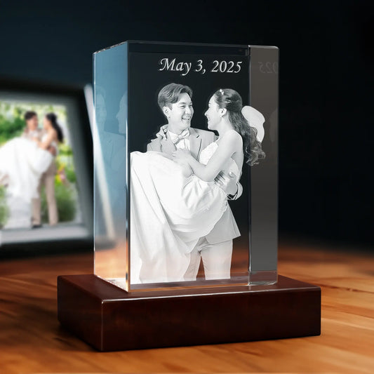 3D Wedding Engraving Crystal Gift - Rectangle - Beyond Memories