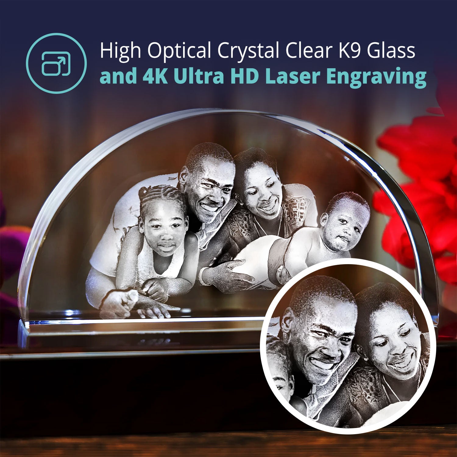 Beyond Memories - High Optical Crystal Clear K9 Glass and 4K Ultra HD Laser Engraving