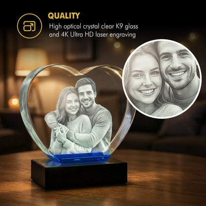 3D Photo Engraving Crystal Keepsake – Jewel Heart