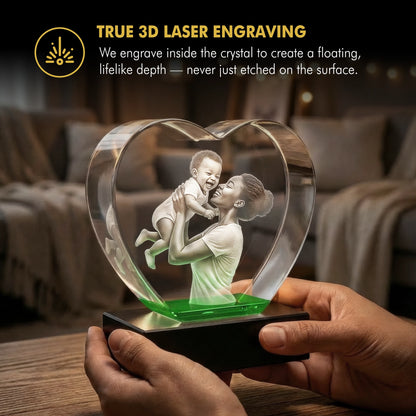 3D Photo Engraving Crystal Keepsake – Jewel Heart