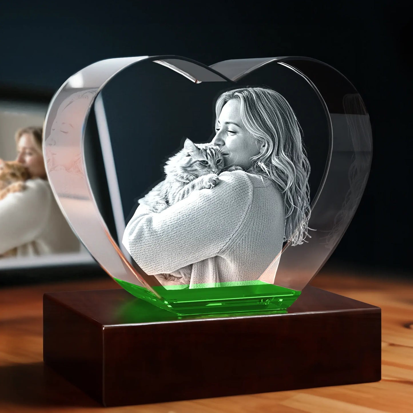 3D Photo Engraving Crystal Keepsake – Jewel Heart