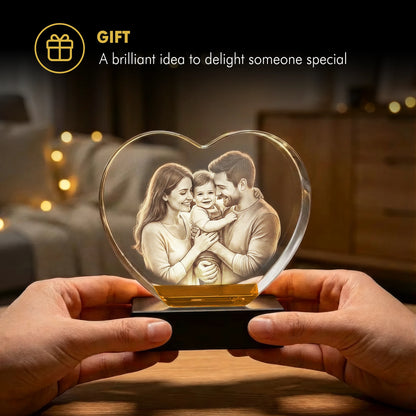 3D Photo Engraving Crystal Keepsake – Jewel Heart