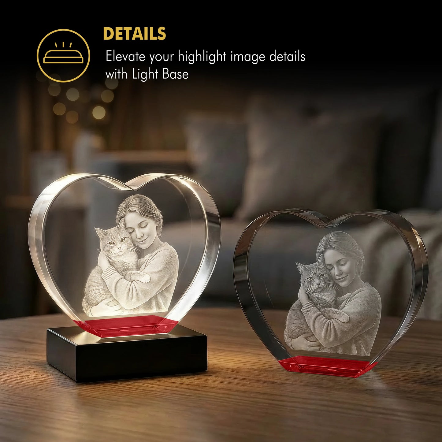 3D Photo Engraving Crystal Keepsake – Jewel Heart