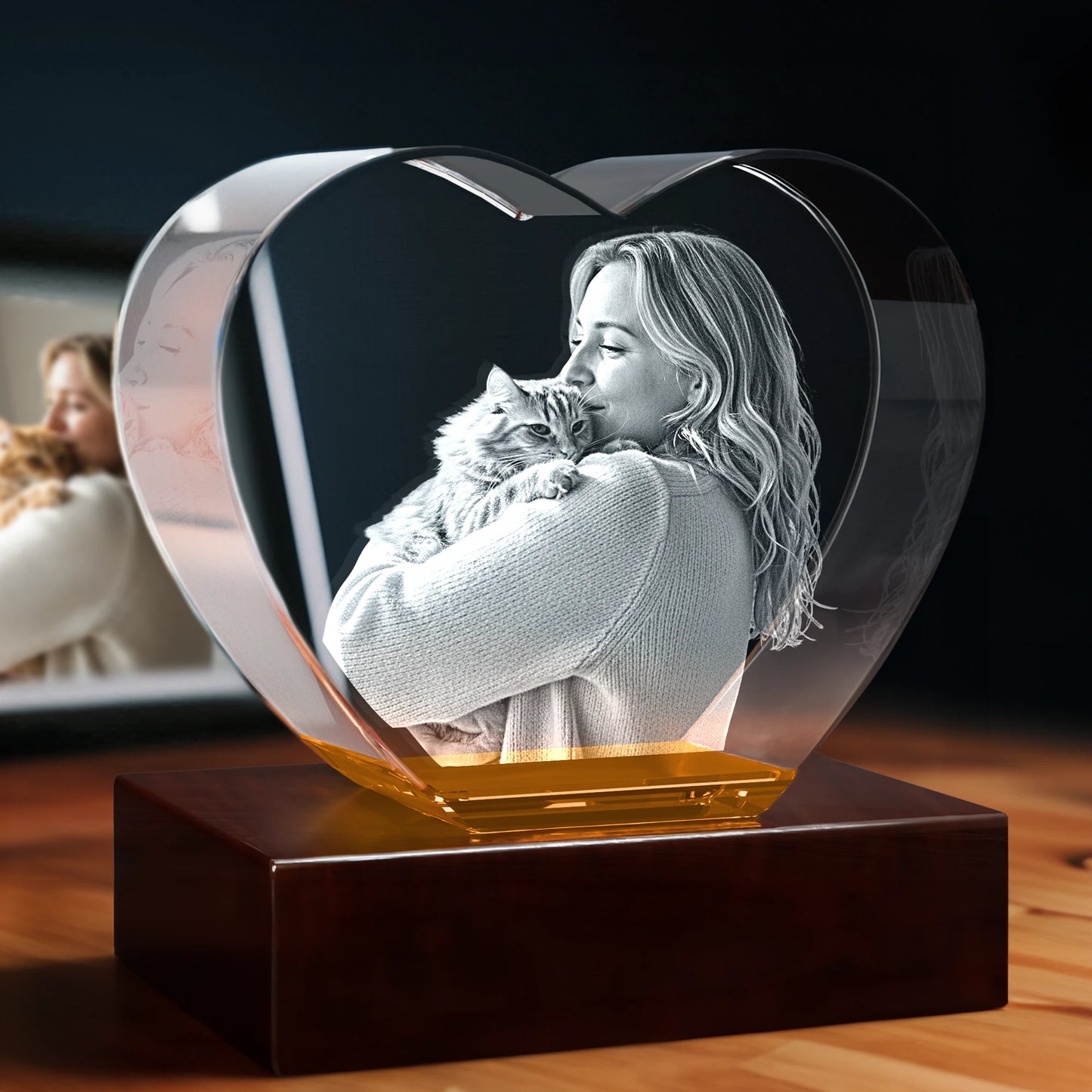 3D Photo Engraving Crystal Keepsake – Jewel Heart