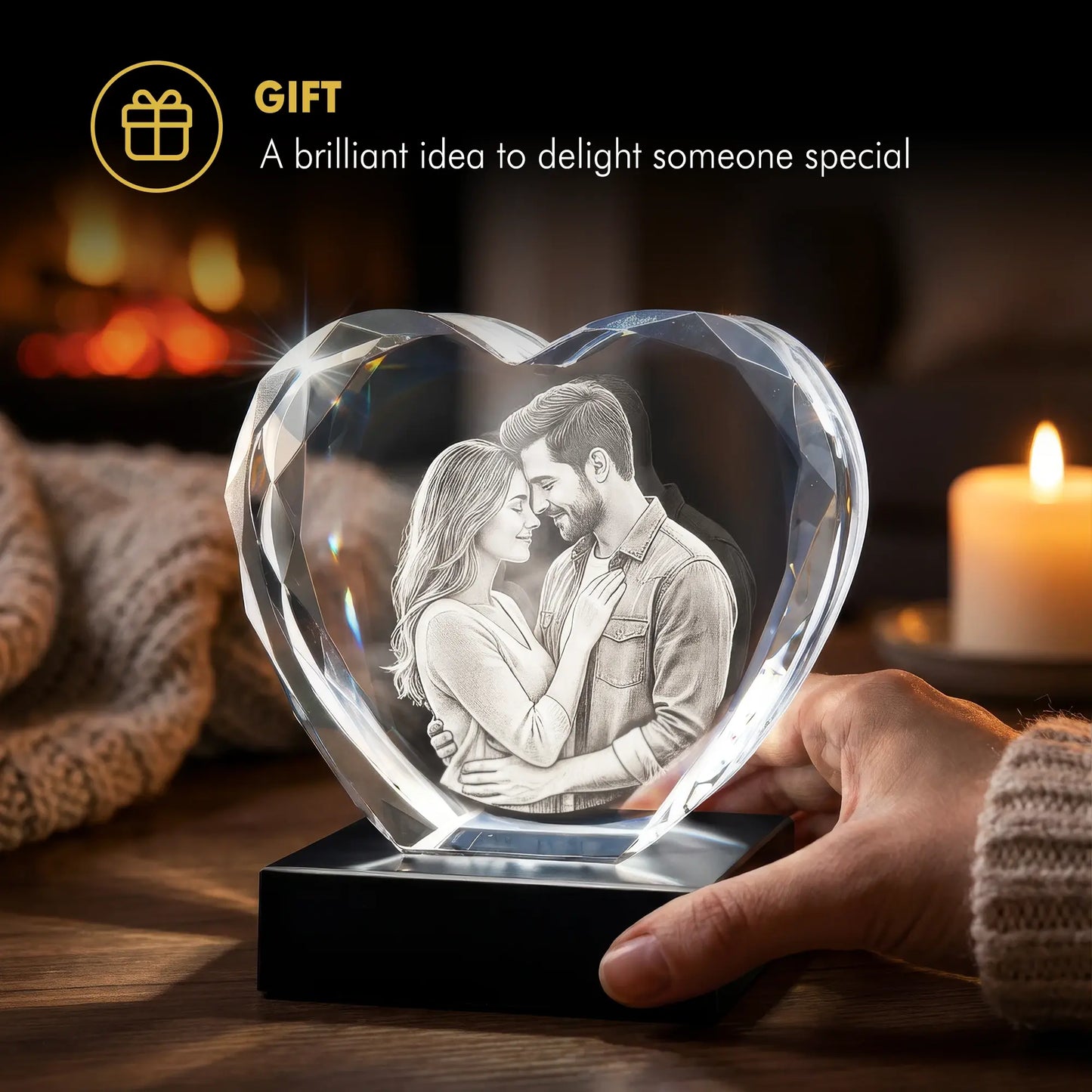 3D Photo Engraving Multi Faceted Heart Crystal