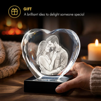 3D Photo Engraving Multi Faceted Heart Crystal