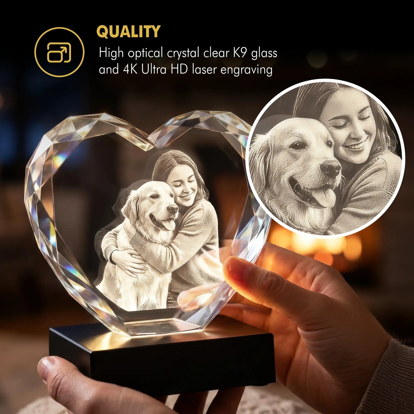 3D Photo Engraving Multi Faceted Heart Crystal