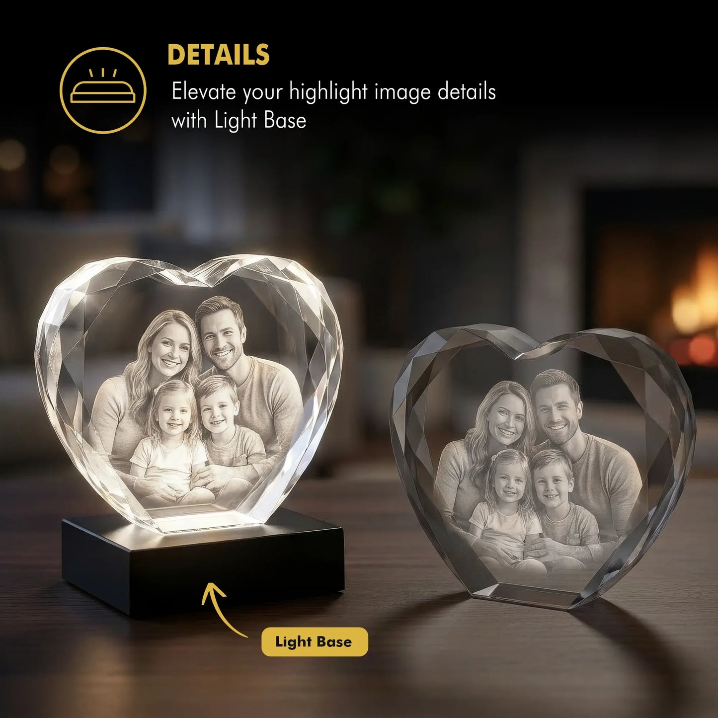3D Photo Engraving Multi Faceted Heart Crystal
