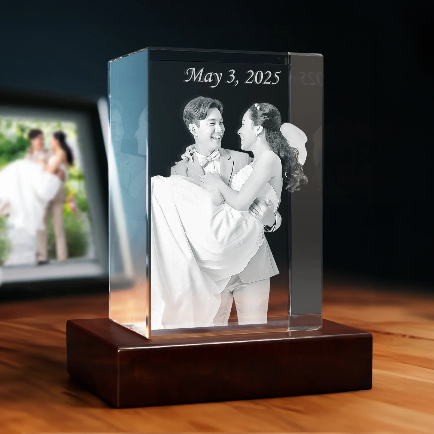 3D Wedding Engraving Crystal Gift - Rectangle - Beyond Memories