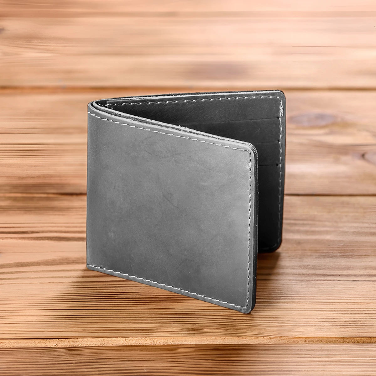 Leather Wallet - Steel