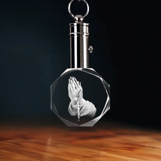 Praying Hands Crystal Keychain - Octagon