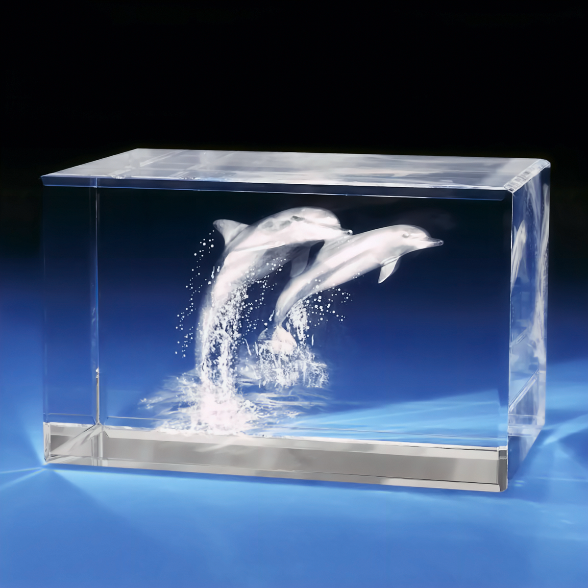 Dolphins Crystal Engraving - 3D Rectangle