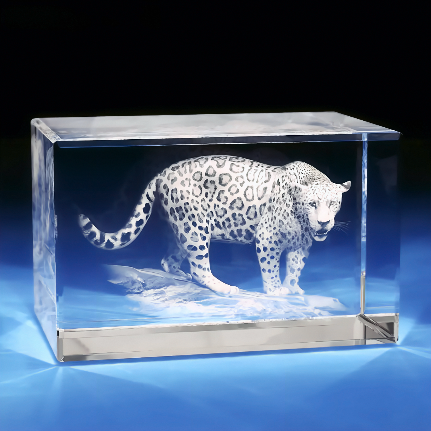 Jaguar Crystal Engraving - 3D Rectangle