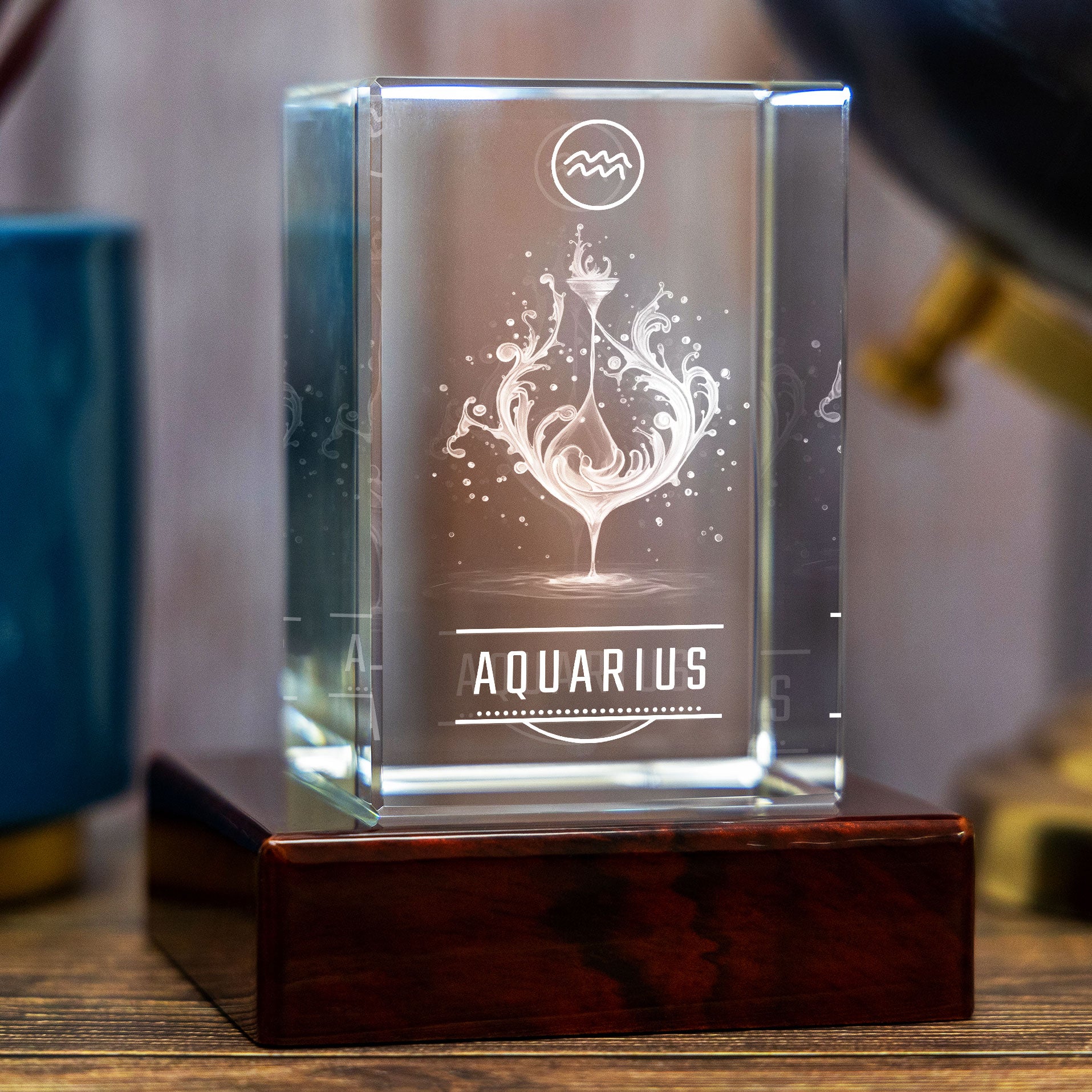 Aquarius Zodiac Engraving - 3D Rectangle