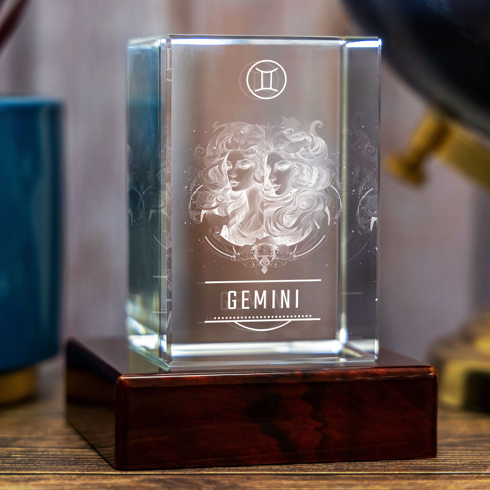 Gemini Zodiac Engraving - 3D Rectangle