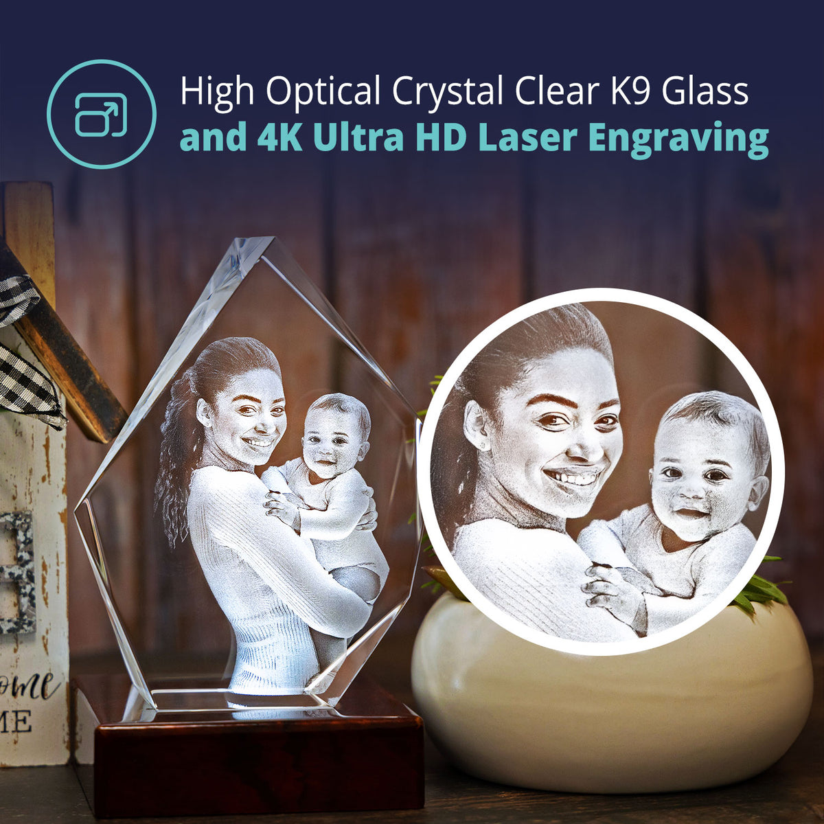 Beyond Memories - High Optical Crystal Clear K9 Glass and 4K Ultra HD Laser Engraving