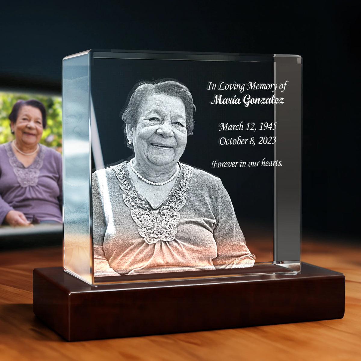 3D Memorial Engraving Crystal - Square