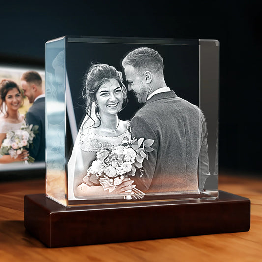 3D Wedding Engraving Crystal Gift - Square