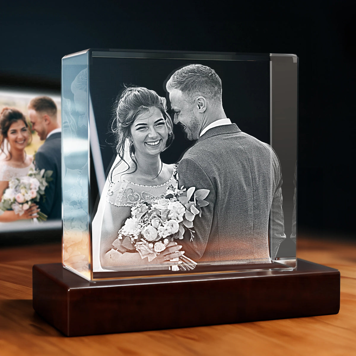 3D Wedding Engraving Crystal Gift - Square