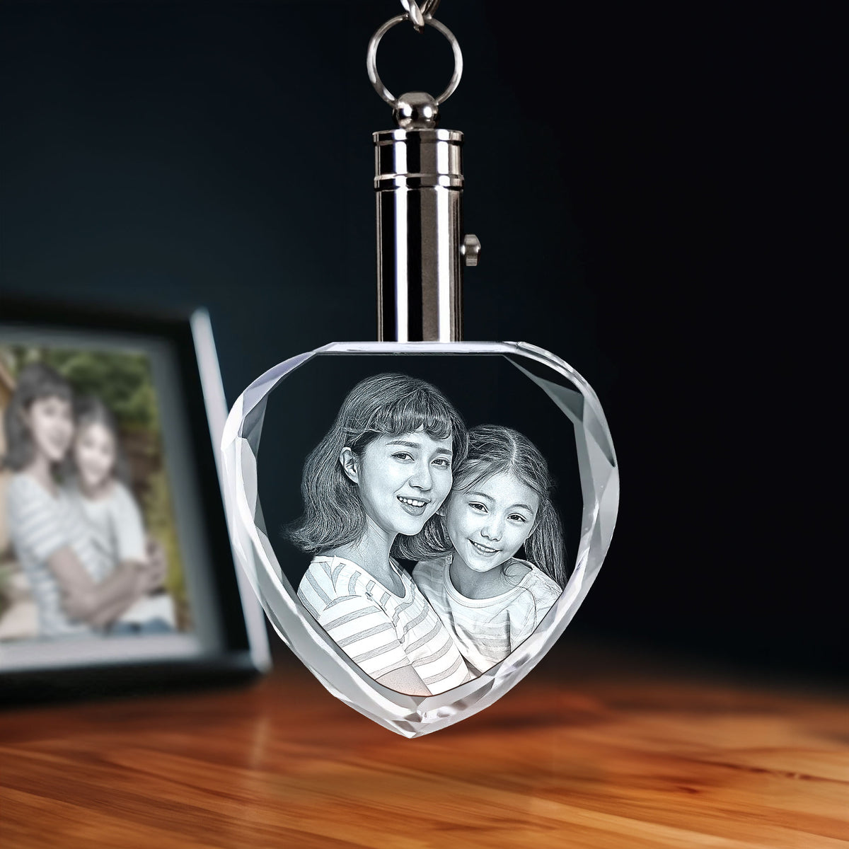 2D Crystal Photo Keychain - Heart