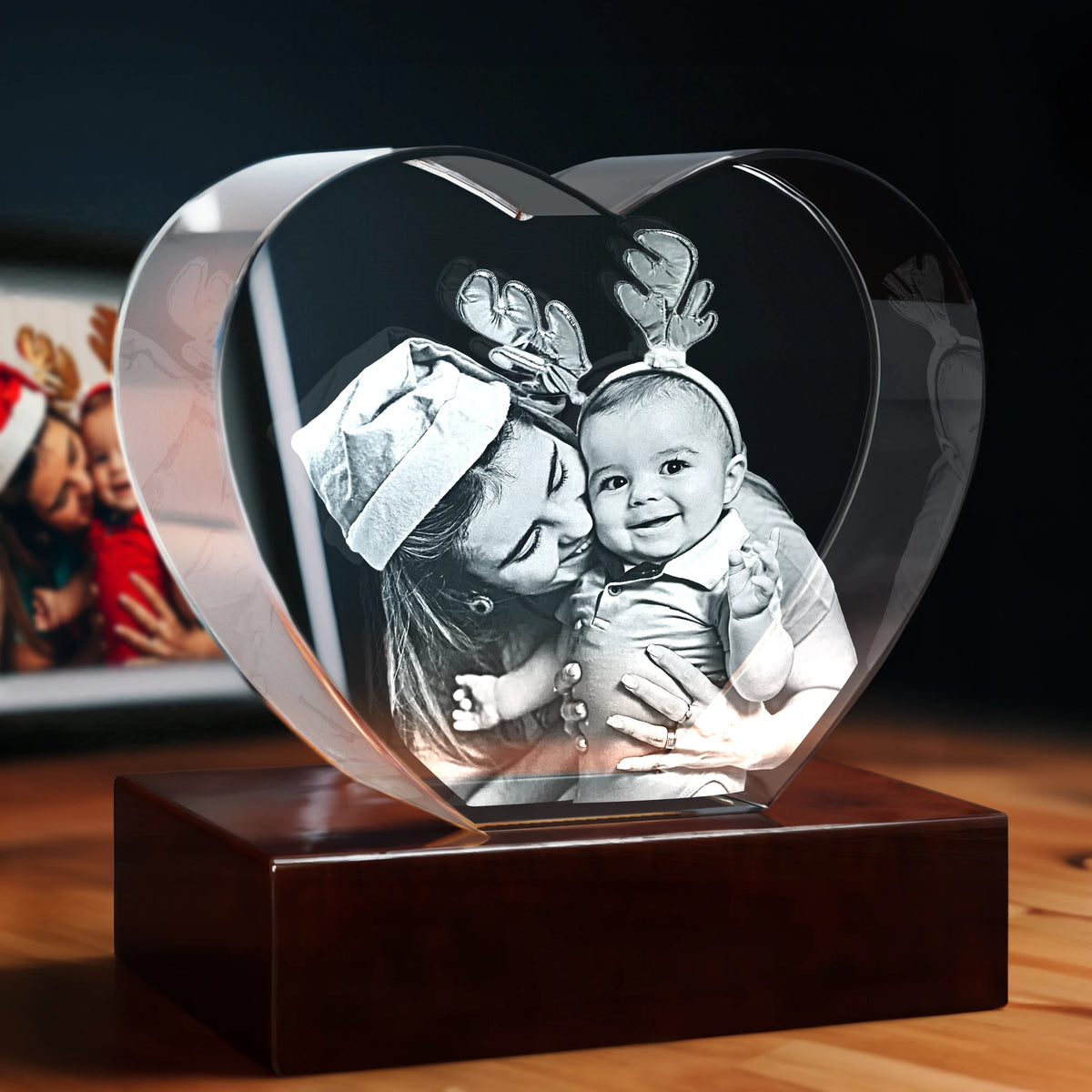 3D Christmas Engraving Crystal - Heart