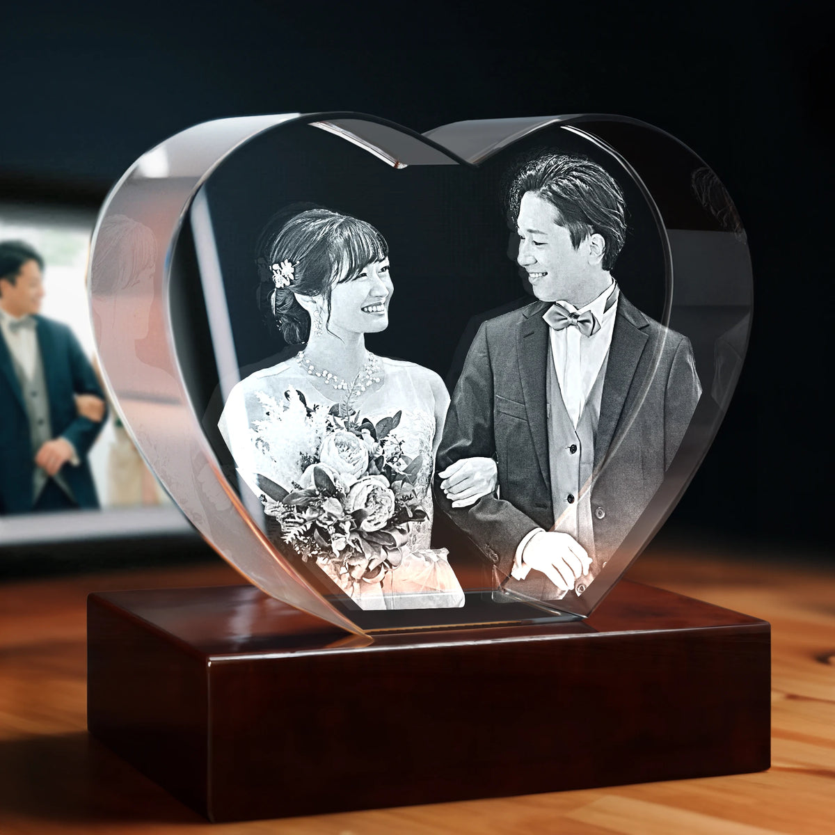 3D Wedding Engraving Crystal Gift - Heart