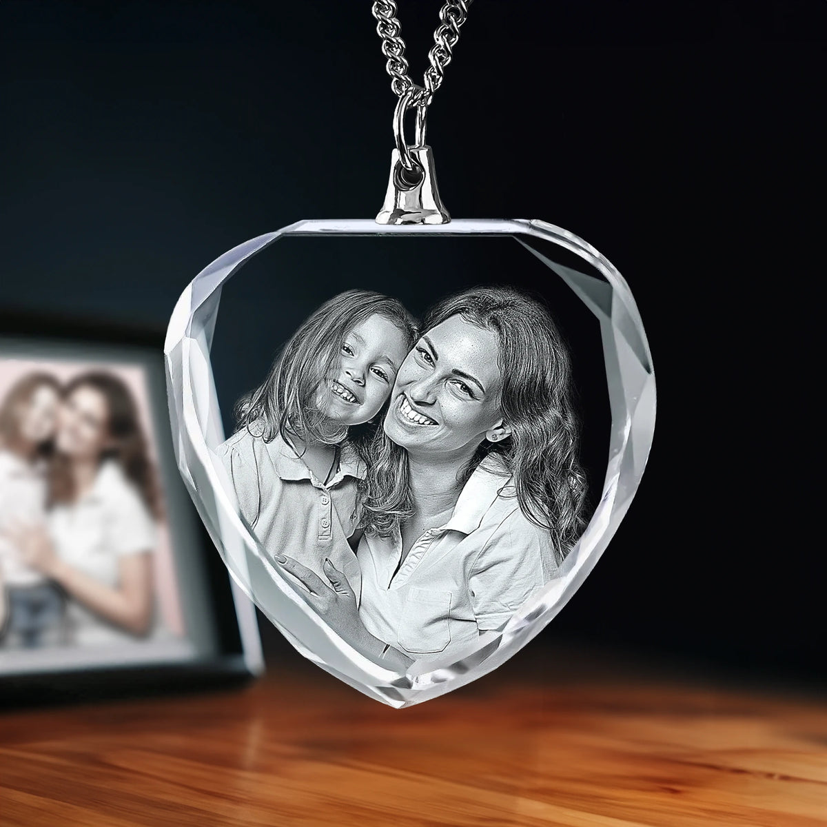 2D Crystal Photo Necklace - Heart