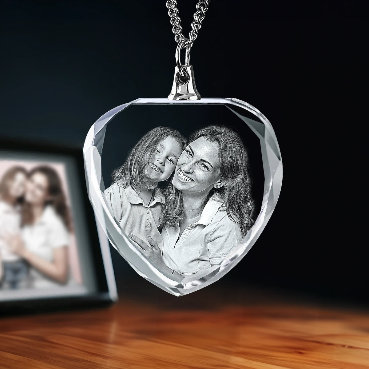 2D Crystal Photo Necklace - Heart